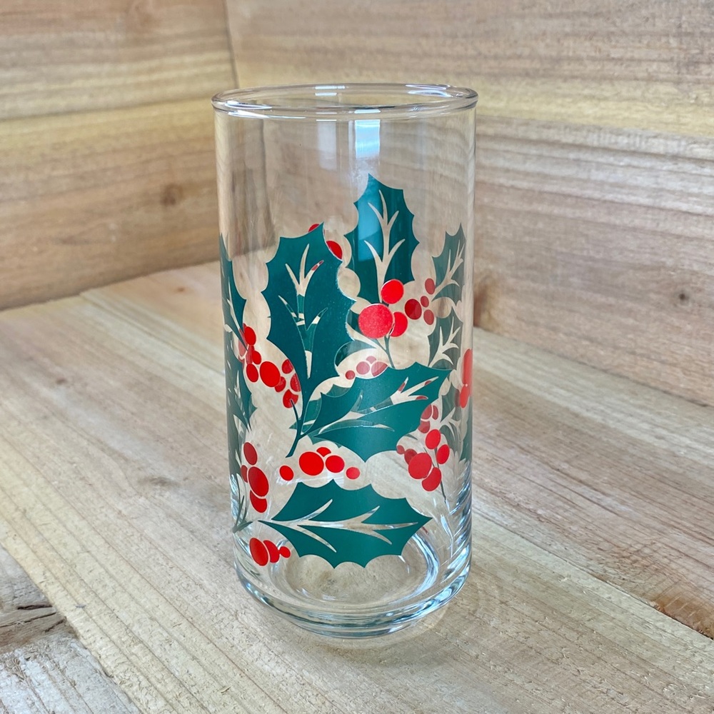 Vintage Crisa Christmas Holly Glass 14oz